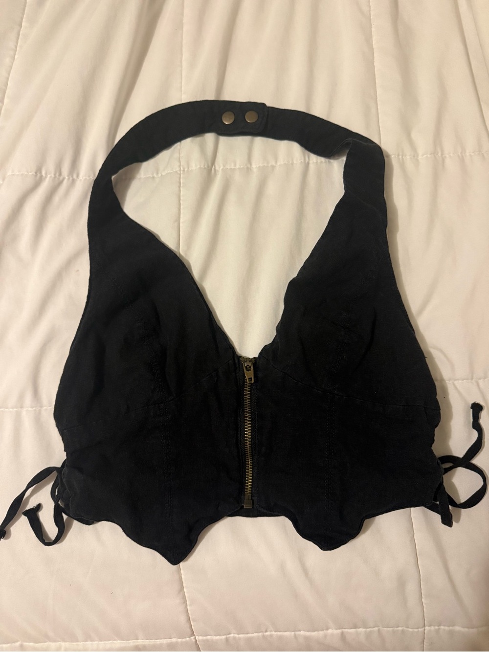 Urban Outfitters Black Halter Zip Crop Top with Side Ties